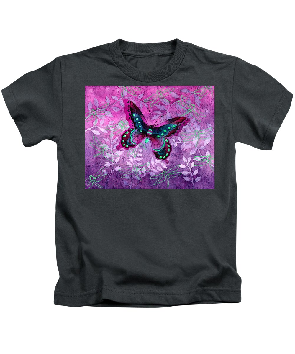 Purple Butterfly Art Full Printed Short Sleeve Crew Neck Tees Youth T-Shirts Summer Tops for Boys 